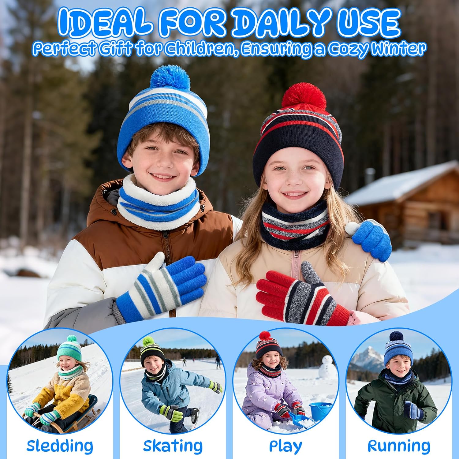 OZERO 2&3Pcs Kids Winter Knit Hat Gloves Scarf Set Warm Fleece Lining Thermal Beanie for 3-8 Year Boys and Girls - Image 6