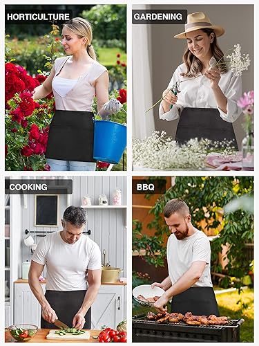 Miniatura 7 de Syntus Paquete de 2 delantales de servidor con 3 bolsillos, resistente a las gotas de agua, delantal de cintura para camarero, 11.5 pulgadas, color