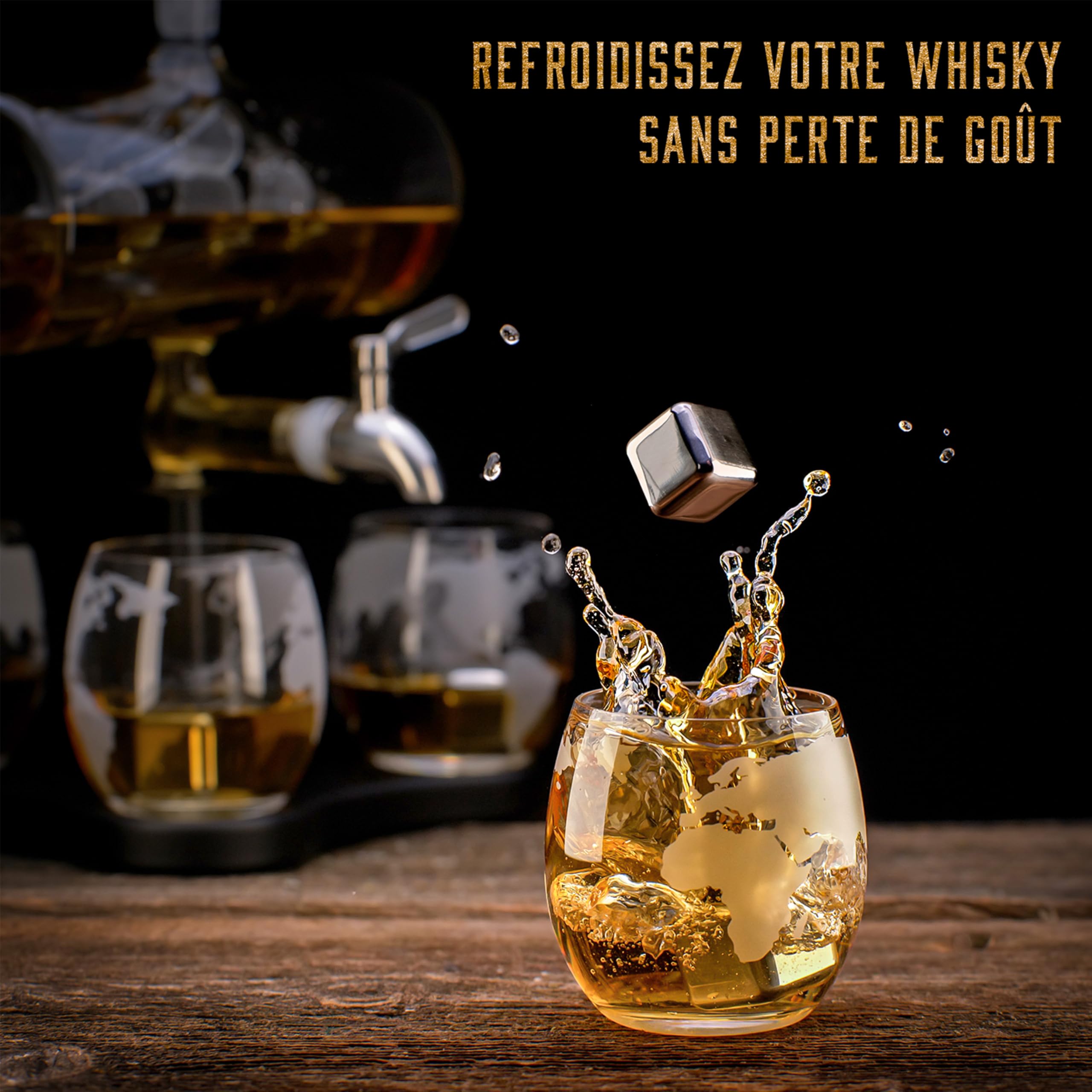 WHISISKEY Carafe Whisky - Carafe à Whisky - 1100ML - Coffret Cadeau Homme - Coffret Whisky Luxueux - Idee Noel - Decanter avec 4 Verre à Whisky, 4 Pierre a Whisky, Whiskey Accessories