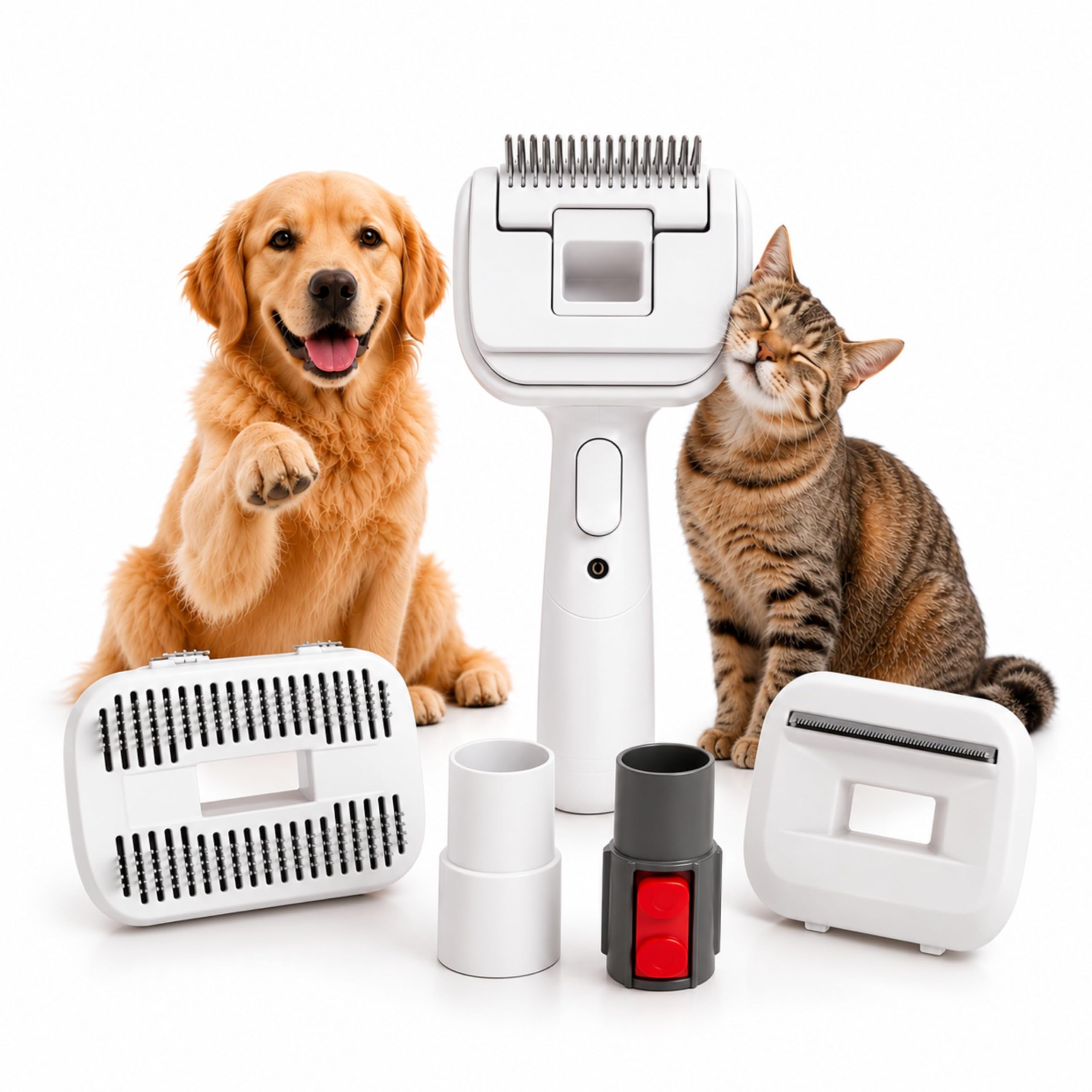 SAFE 'N CLEAN Cepillo mascotas 3 en 1, compatible con 32/35 mm y Dyson | 3 cabezales intercambiables para peinar, desenredar y retirar el subpelo