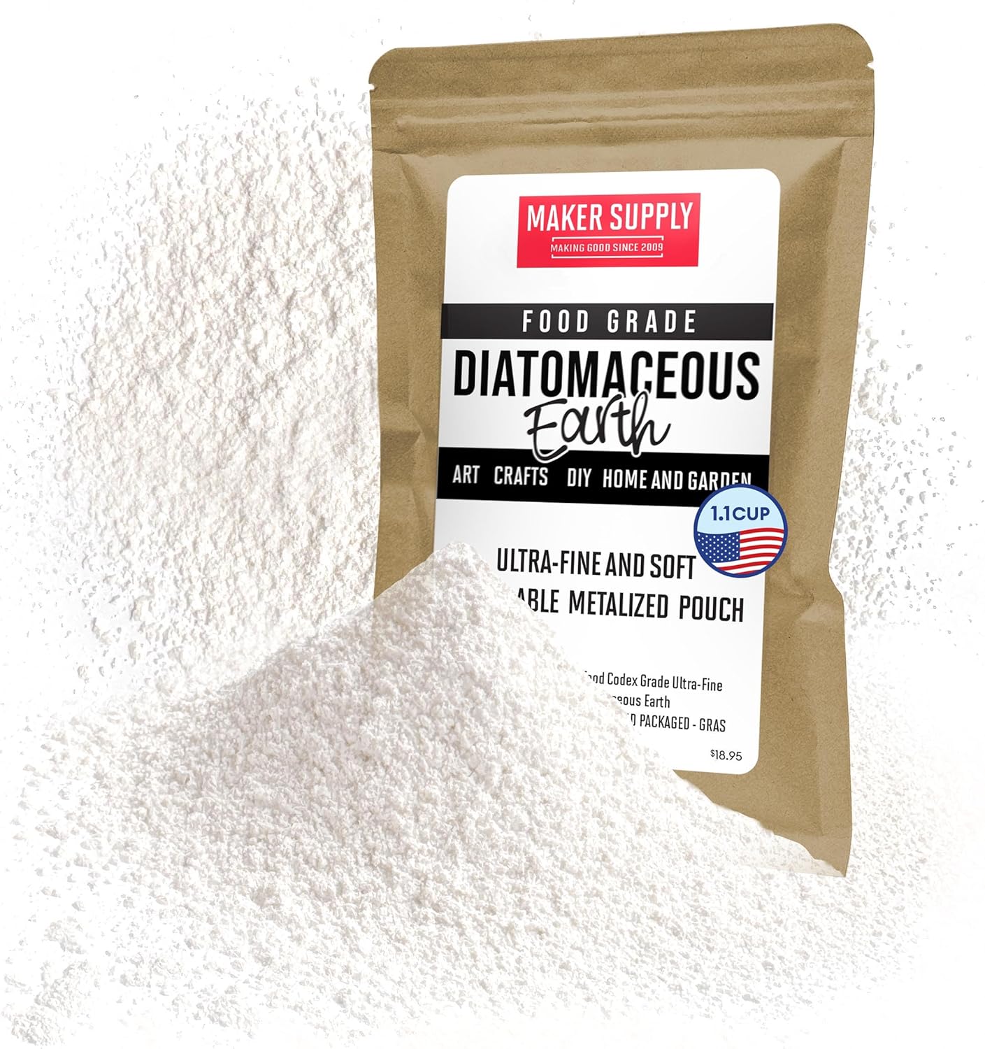 Diatomaceous Earth – 1.1 Cup / 50g – Ultra-Fine Food Grade Freshwater DE – Loved Because of Silky Soft Texture + Resealable Pouch – Perfect for Crafts, DIY, Home & Garden Small Projects MAKER SUPPLY