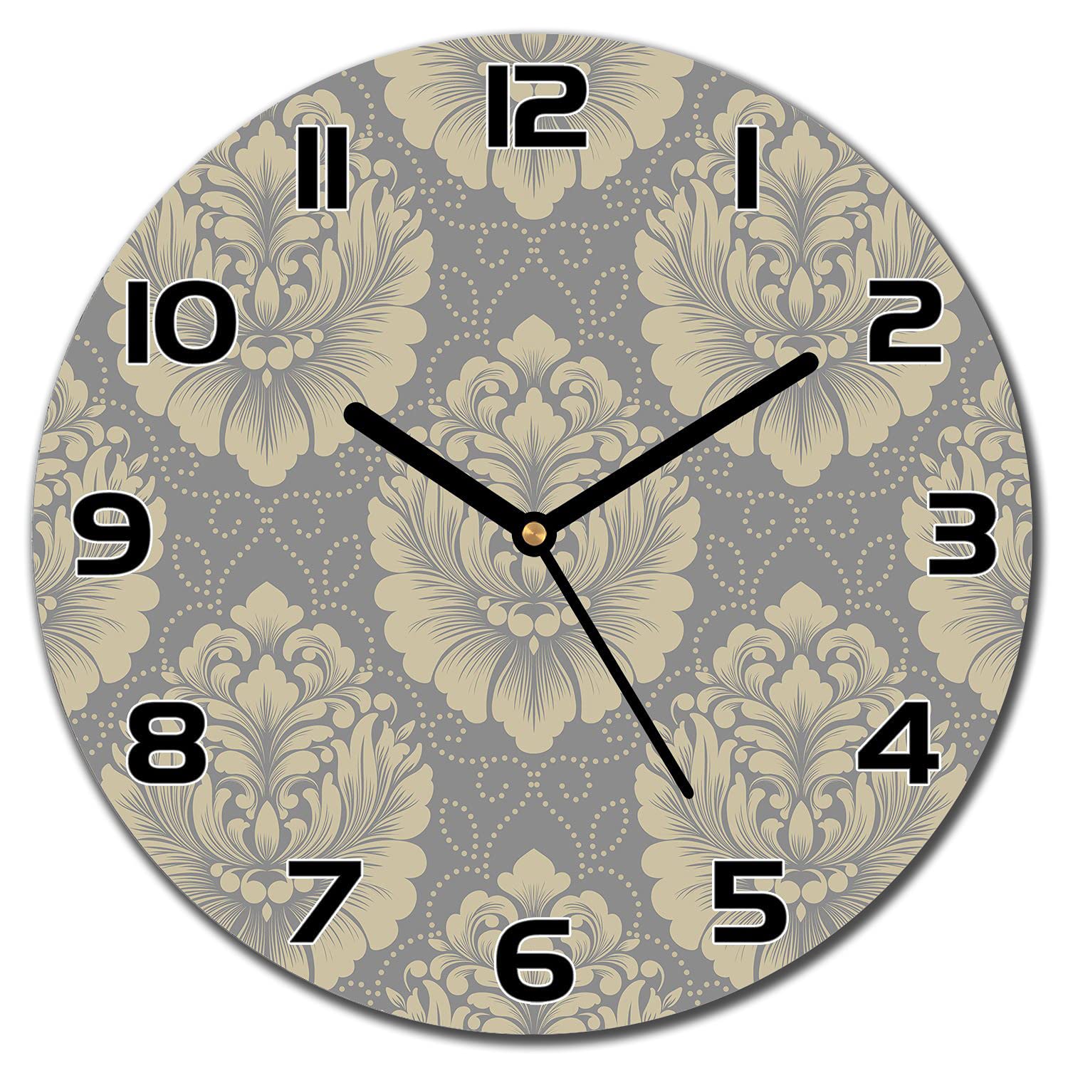 Horloge en Verre Coloray 30cm avec aiguilles noires et motif damassé moderne