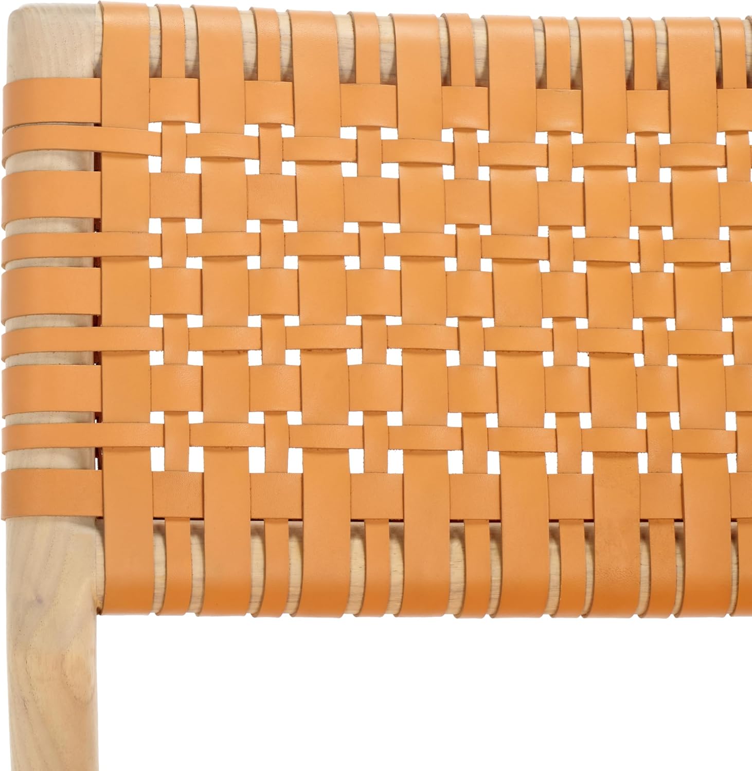 SAFAVIEH Couture Collection - Valdina Tan & Natural Woven Leather Accent Chair, Low Profile Design, Solid Wood Frame, Fully Assembled (SFV1904D)