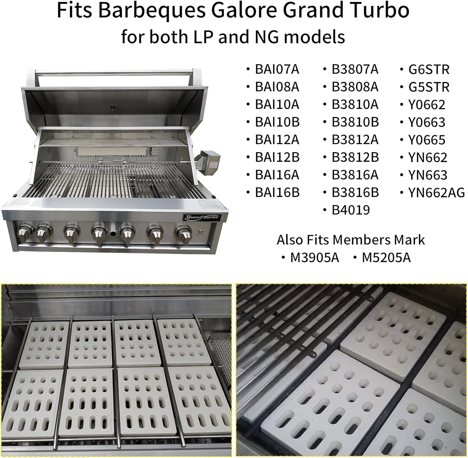 Ceramic Flame Tamer Briquette for Grand Turbo Barbeques Galore Grill BBQ Brick Replacement Parts for Grand Hall Members Mark, 7 1/16" x 4 3/4", 12 Pack Heat Plate