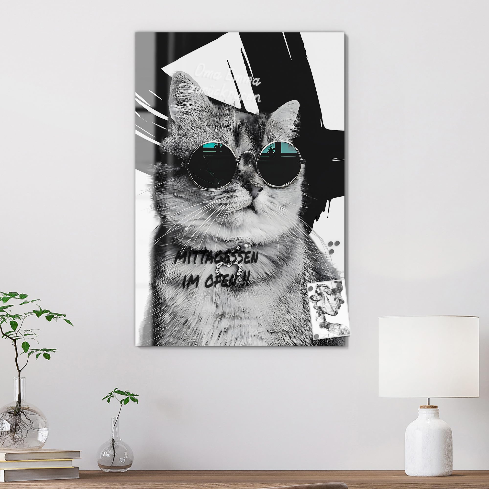 DEQOART Pizarra magnética de cristal, 60 x 90 cm, diseño "Encantador Coolness", pizarra magnética de cristal, incluye imanes, bolígrafo y paño para cocina y oficina, pizarra magnética y se puede