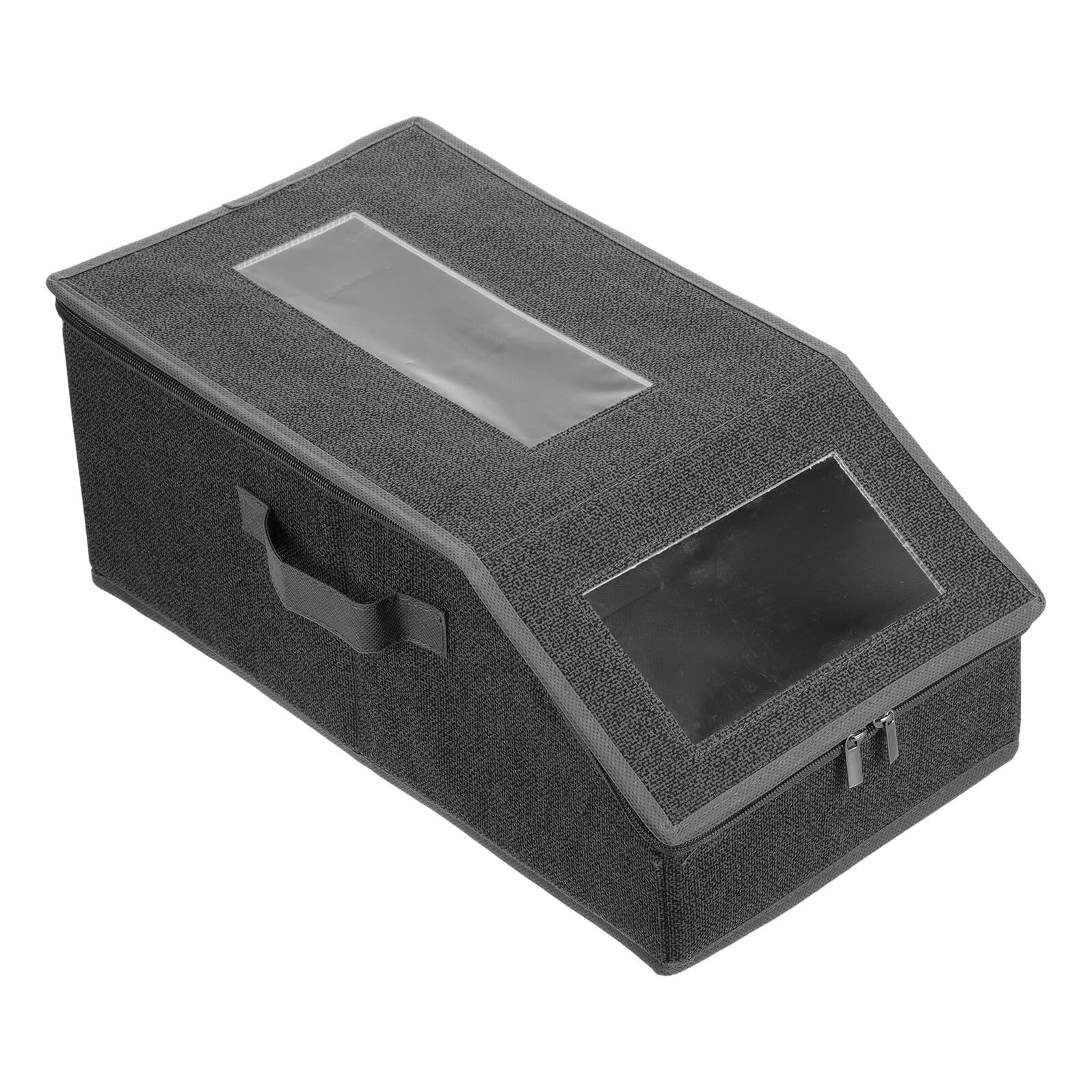 TOYANDONA Caja Organizadora de Gorras de Béisbol Plegable Transparente | 2 Piezas, Ventana Clara y Asa Lateral, Base Apilable con Cierre de Cremallera y Tarjeta Lateral