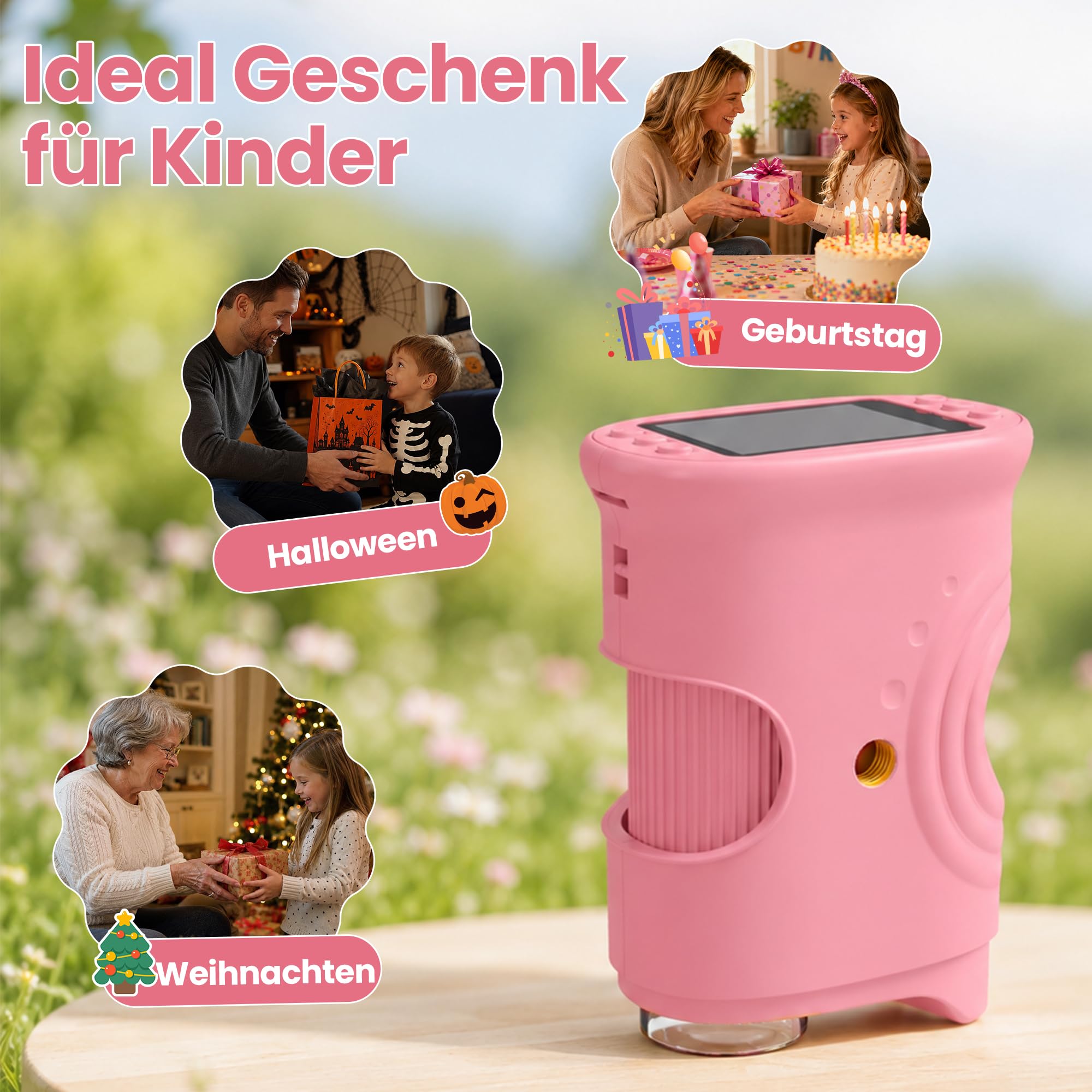 Mikroskop für Kinder Digitales Taschenmikroskop mit 2 Zoll Bildschirm, 8 LED Licht, Foto Funktion, Mini Lupe Lernspielzeug, Geschenk für Jungen Mädchen ab 4 Jahren (Weiß)