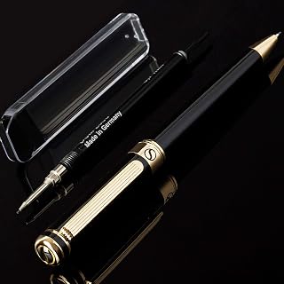 Scriveiner Black Lacquer Mechanical Pencil - Stunning Design, 24K Gold Finish, Schmidt 0.7mm Mechanism, Spare Leads, Best Luxury Pencil Gift Set for Men & Women, Professional Executive Office Pencils