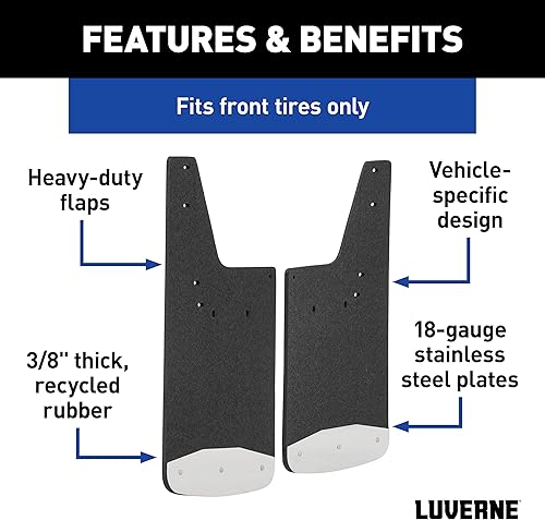 Miniatura 3 de LUVERNE 251450 Protectores de lodo de goma texturizada de 12 pulgadas x 23 pulgadas para la parte delantera, para Chevrolet Silverado 2500, 3500 HD,