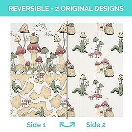 JumpOff Jo Baby Play Mat - Large Folding Foam Play Mat for Infants, Babies, Toddlers, Waterproof, Double-Sided (70 x 59) - Mushroom Garden