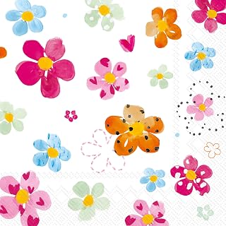 IHR Ideal Home Range Cocktail Napkins Disposable 3-Ply Paper Party Napkin Pack, 5" x 5", Joyful Flowers, 20-Count