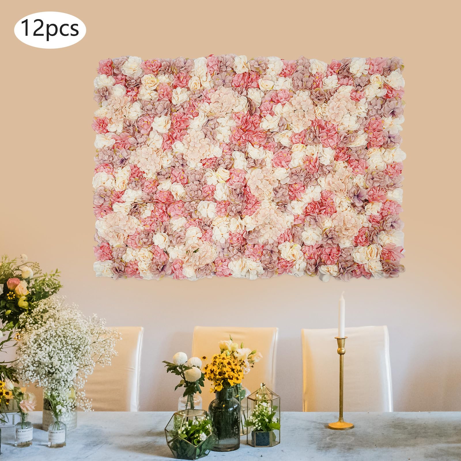 Blumenwand Hintergrund12 Stück künstliche Blumenwand 38 × 38 m kunstvoll gestaltete Blumenwandpaneele Hochzeiten Verlobungen Jubiläumsfeiern Dahlien Rosen (Herbstfarbene)