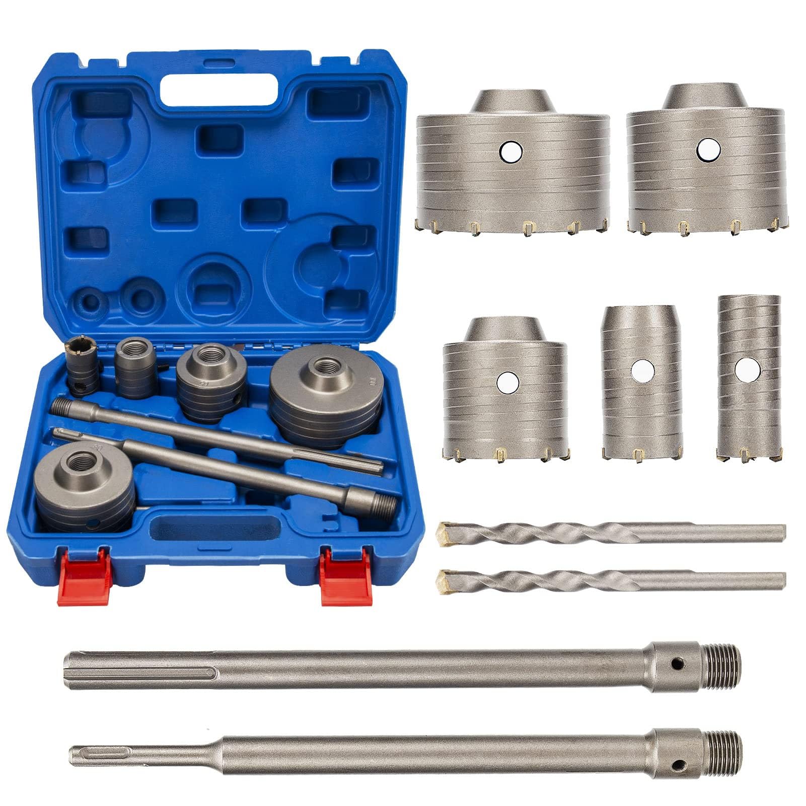 Jectse Otwornica 30 Mm 40 Mm 65 Mm, Zestaw do Otwierania Otworów w Betonie 80 Mm 100 Mm z Chwytem do SDS Plus i SDS Maximum Type, Stal Wolframowa i Węglik Spiekany, Wiercenie w