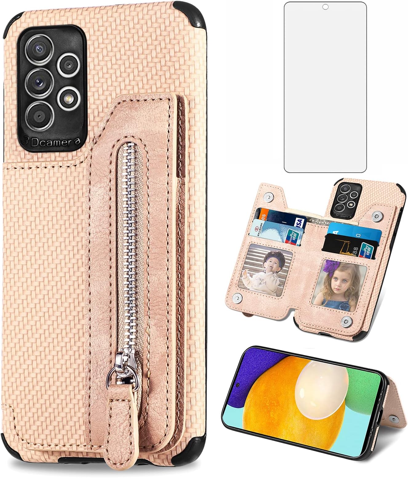 Ailisi Cover Flip Per Samsung Galaxy A52 5G/A52s 5G – Custodia A Libro In Pelle PU Con Portafoglio – Cute Elefantino Rosso Porpora – Supporto E Chiusura Magnetica - 3
