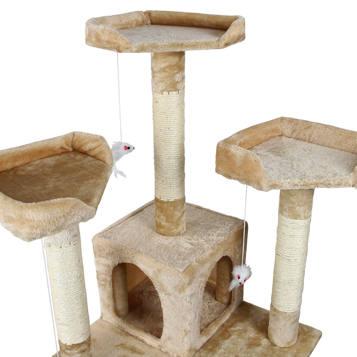 Albero per Gatto con Graffiatoio Cuccia Giocattolo Gatti Parco Giochi Tiragraffi in Sisal Naturale 170 x 49 x 49 cm (Colore Beige Conan 30055)