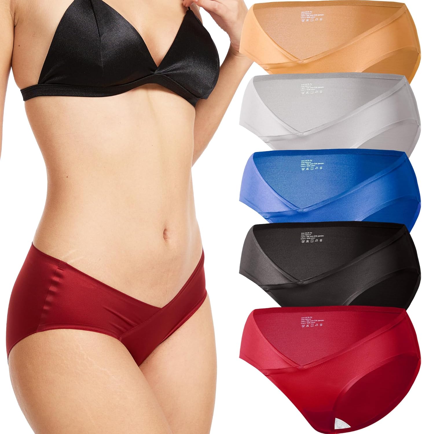 5Pack Silk Underwear for Women Sexy Bikini Panties Low Rise Soft V-Waist Cheeky Thongs for Women