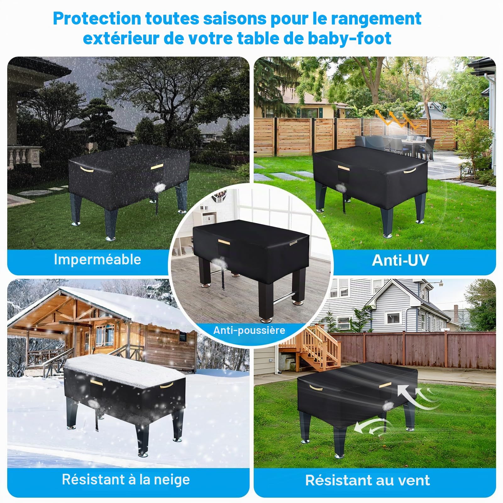 Kick Table Couverture, Housse de Protection 420D Oxford Kick Toile Cirée, Imperméable Housse de Football Universelle Extérieure avec Rayures Imperméables, Ouvertures Ventilation et 4 Poignées Bandes
