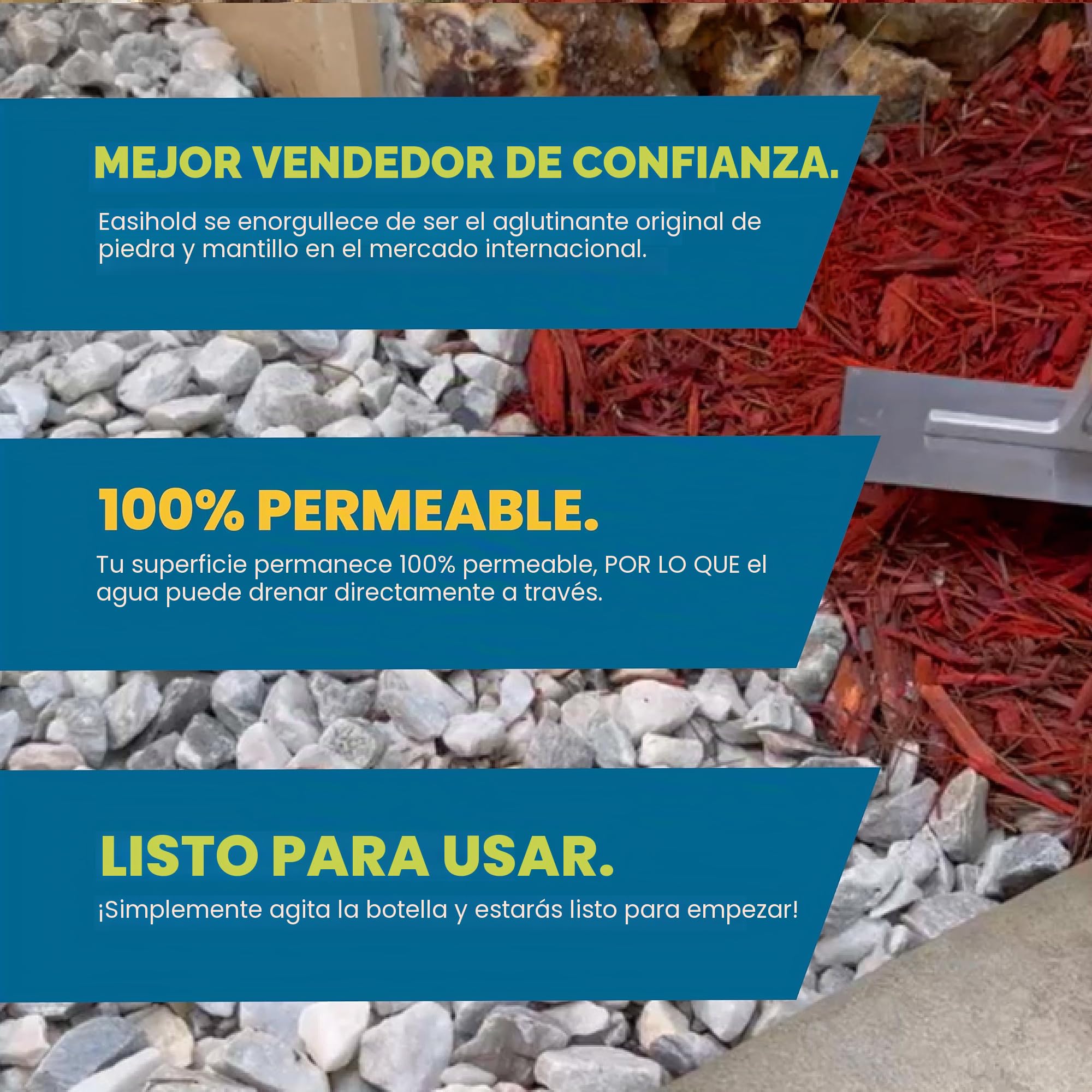 Vuba EASIHOLD Rocks - Pegamento de Grava de Resina de 3 litros con aplicador para unir Piedras, cortezas y Grava en Bordes, Patios y Caminos de jardín. Dura hasta 3 años, no tóxico.