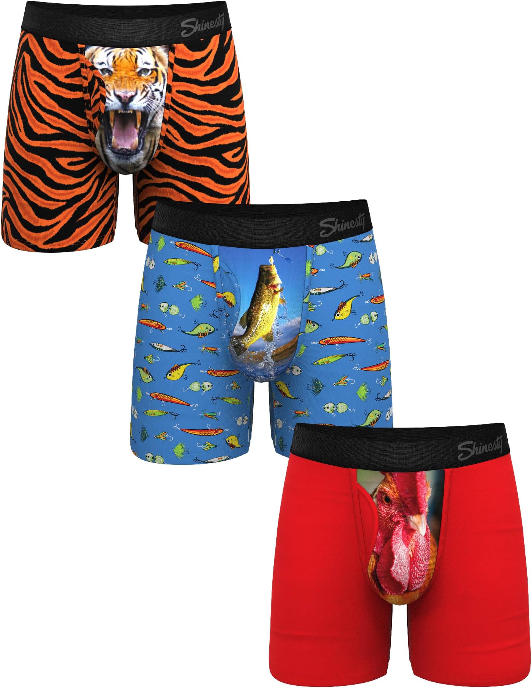 Shinesty Boxer Briefs for Men Pack of 3 - Hammock Support Pouch Underwear for Men with Fly