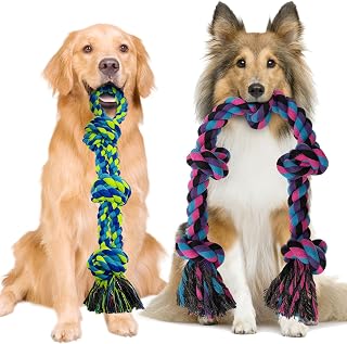 WDZZHOT Heavy Duty Indestructible Dog Rope Toys for Aggressive Chewers - 2 Pack Tug of War & Teeth Cleaning Rope for Medium Large Breeds, 100% Cotton