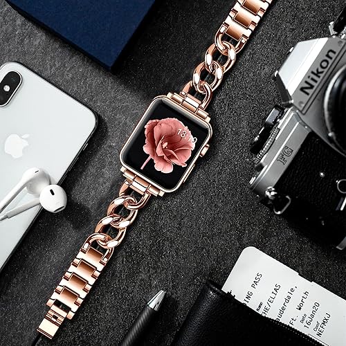 Miniatura 7 de ValuEssentia Correa de reloj compatible con Apple Watch para iWatch Series 8 7 6 5 4 3 SE, pulsera de cadena de moda para reloj inteligente, correa