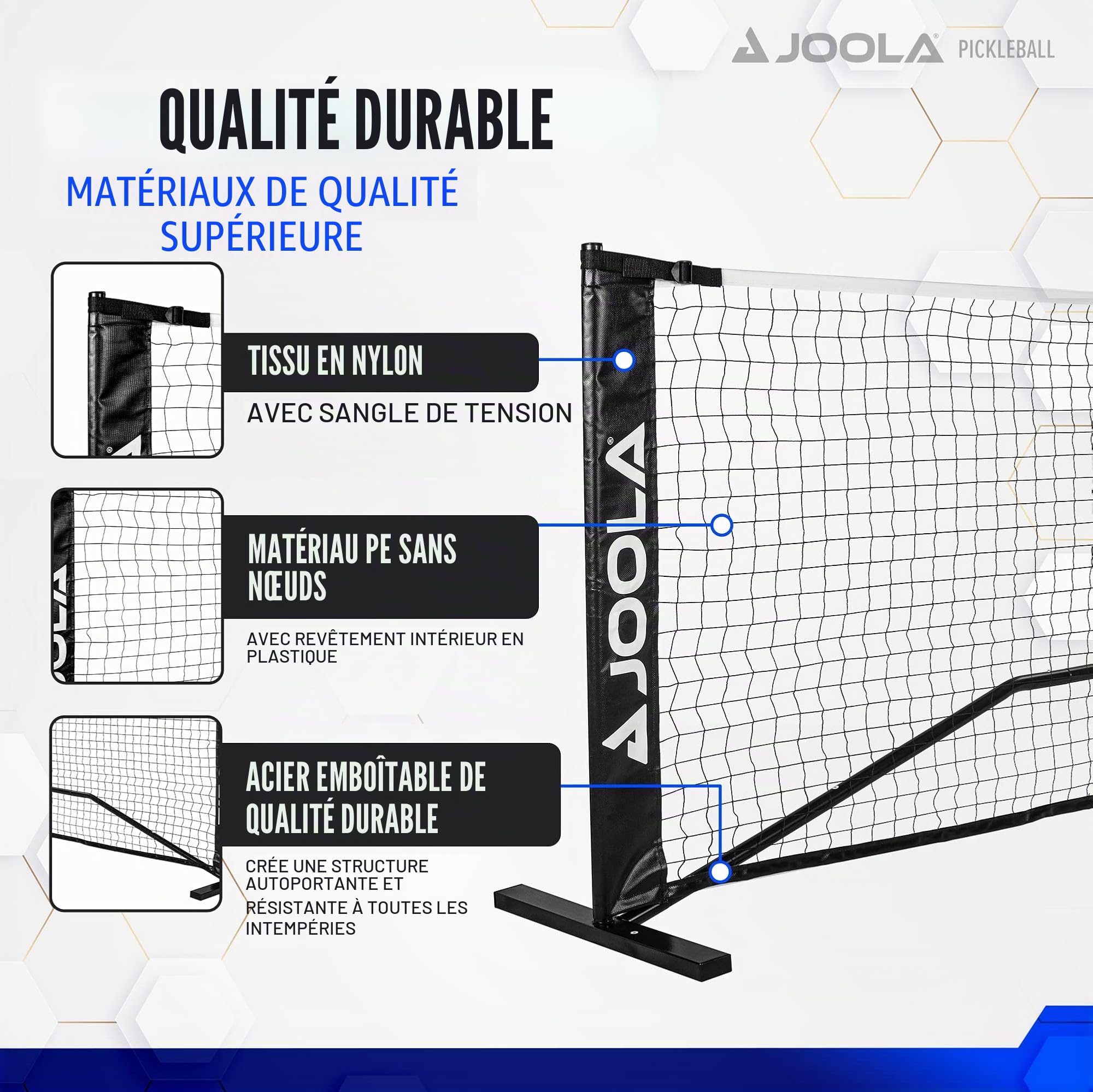 JOOLA Pickleballnetz Pickleball Net mit Stahlrahmen, Strapazierfähiges PPVC-Netz, Outdoor/Indoor, INKL. Tragetasche 9 kg, Schwarz 670 cm x 91,44 cm