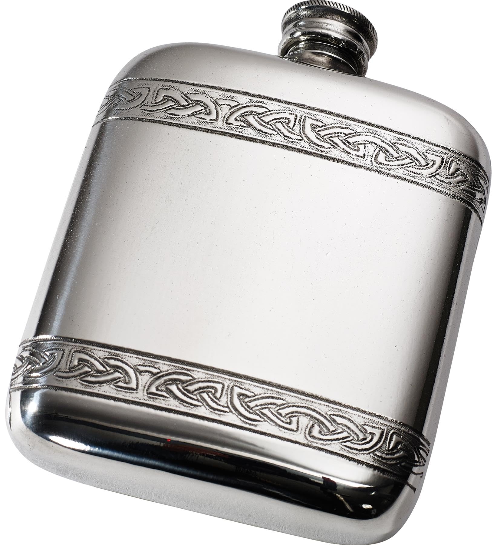 Flasque de poche celtique en étain brillant : petit flacon alcool 4 oz à vis