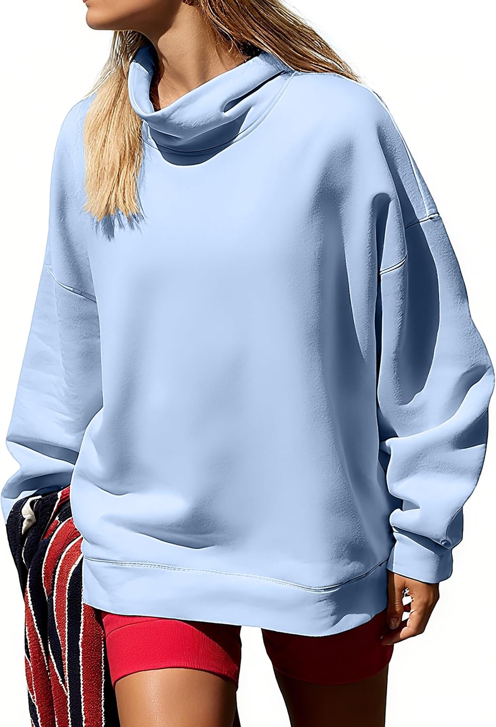Womens Oversized Sweatshirts Mockneck Sweatshirt Turtleneck Tops Loose Drop Shoulder Long Sleeve Pullover Top
