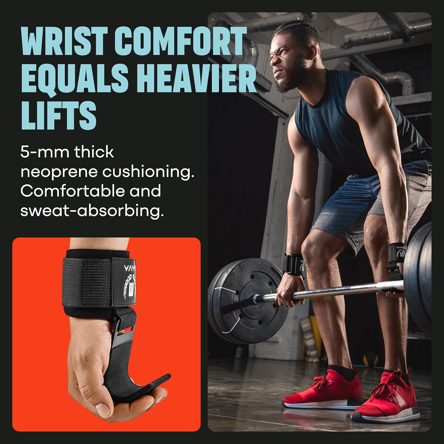 Mava Sports Heavy Duty Weightlifting Hand Grip Power Hooks with Wrist Straps for Pull-ups and Deadlifts Weight Lifting Hooks for Men and Women, Ideal for Power Weightlifting and Gym Workouts - Image 3