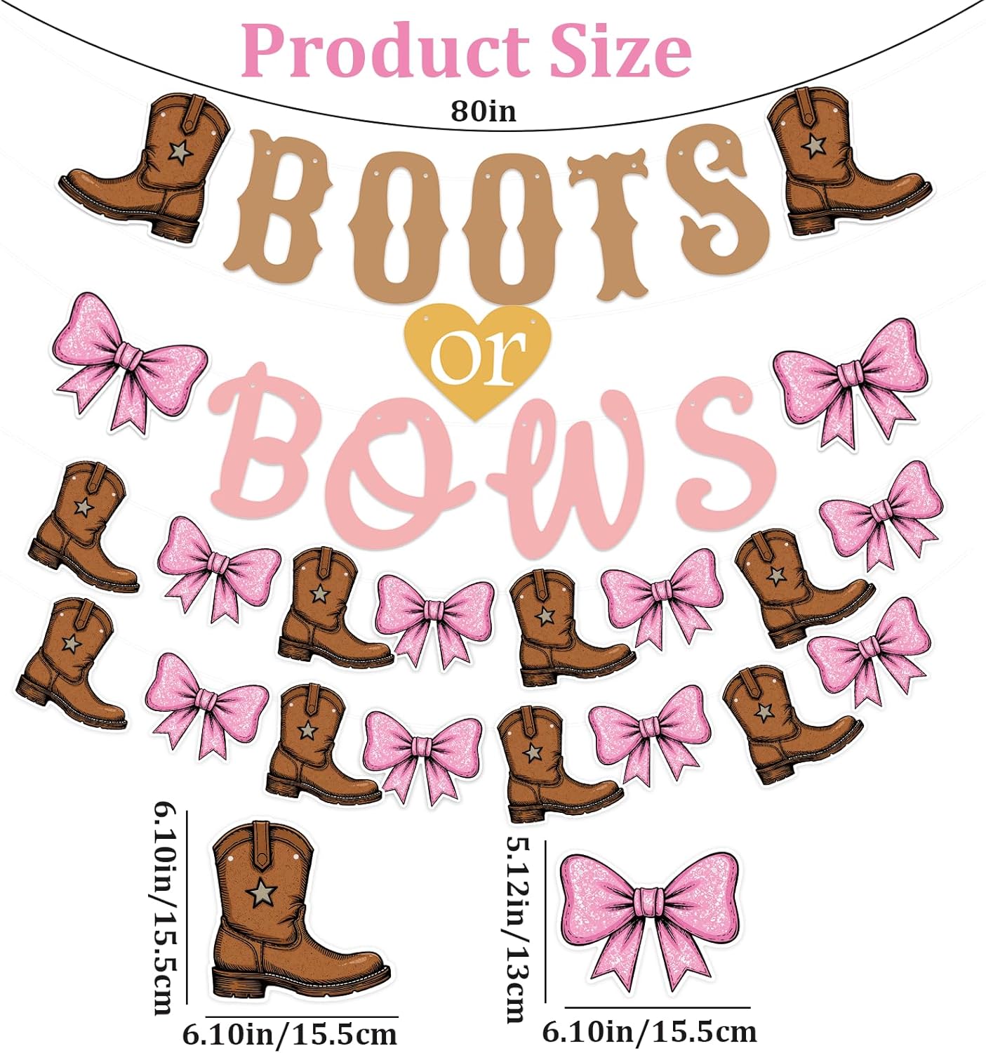 Boots or Bows Gender Reveal Decorations, Boots and Bows Gender Reveal Party Supplies for Brown Pink Western Cowboy or Cowgirl Pink and Brown Banner Garland for Baby Shower Boy or Girl - Image 2