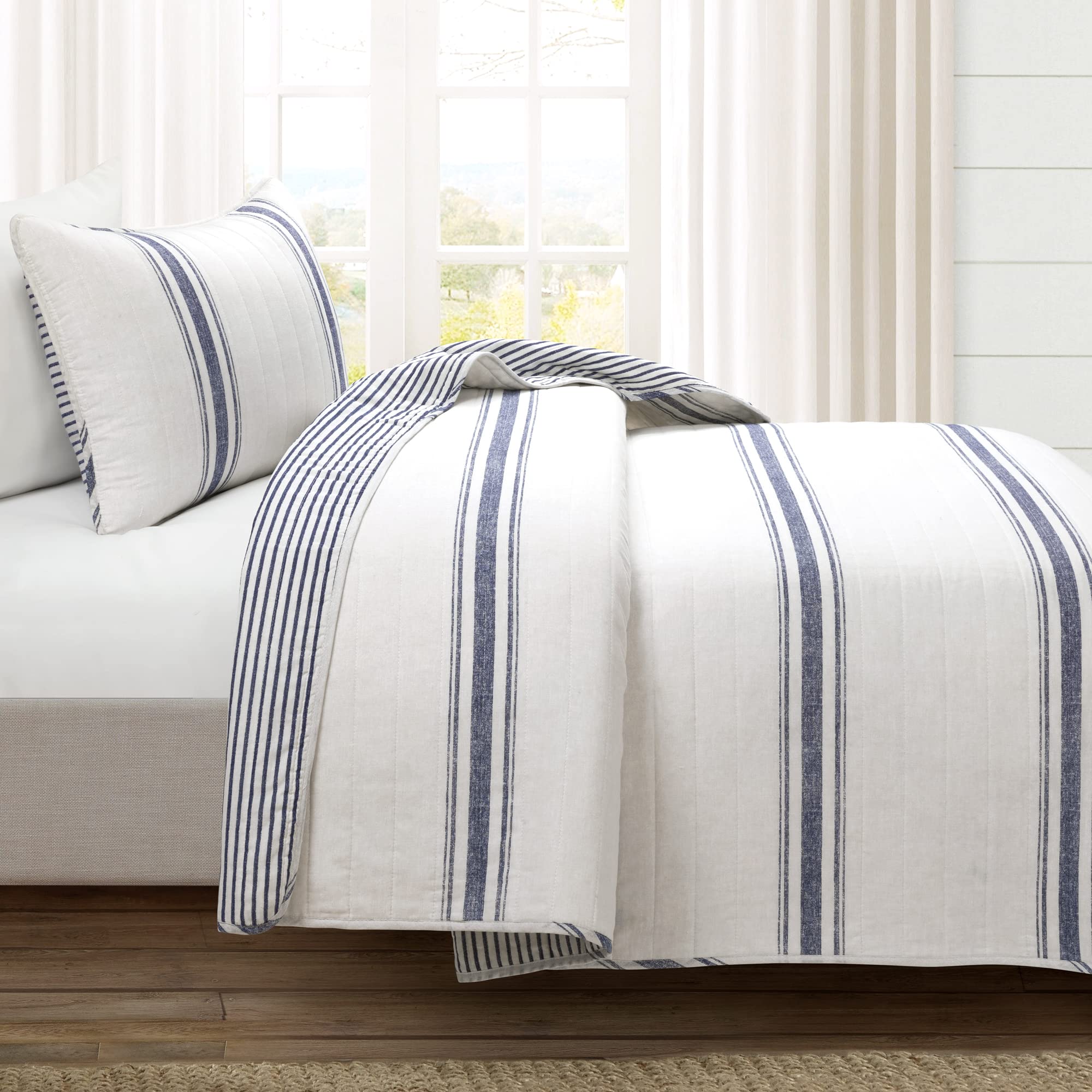 Lush Decor Farmhouse Stripe Reversible Cotton 2 Piece Quilt Set, Twin