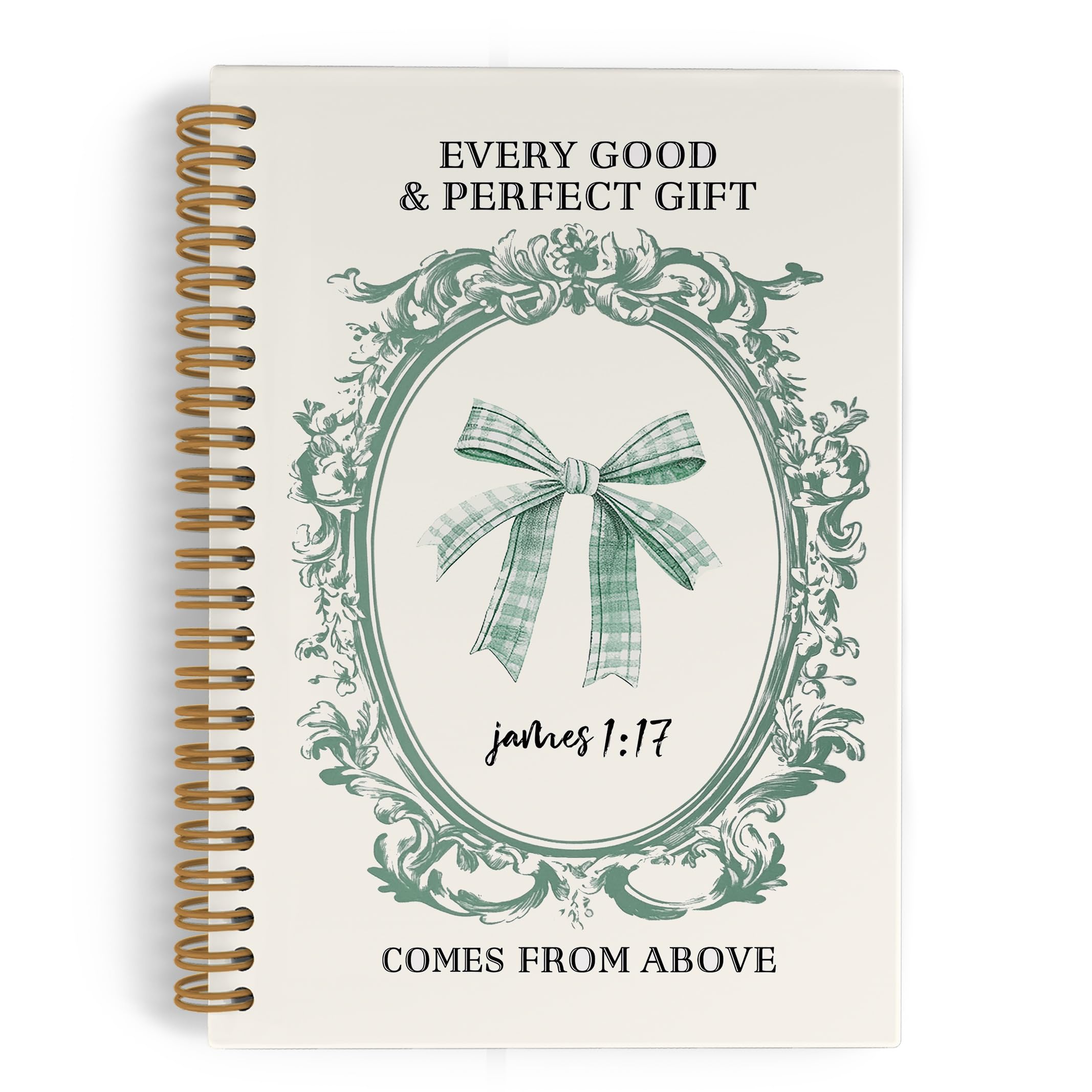 QLMX James 1:17 Christian Green Bow Spiral Notebook for Women, Coquette Bible Journal Notebook for School Work, Green Bow Christian Office Supplies