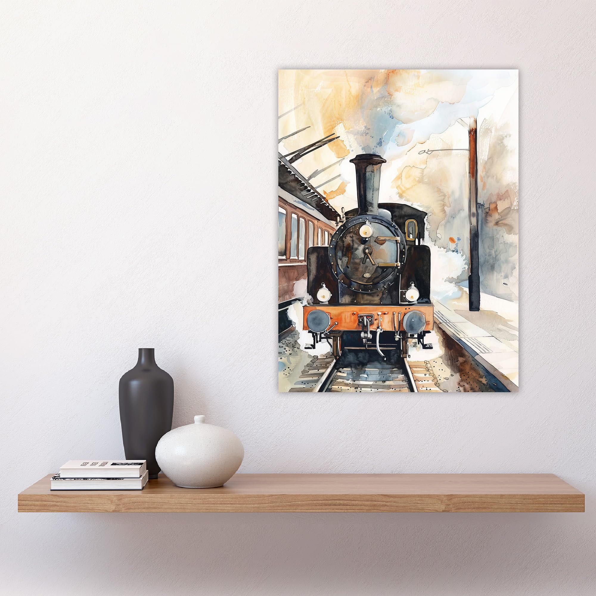 Artery8 Vintage Travel Steam Train Front View Watercolour Living Room Large Wall Art Poster Print Thick Paper 18X24 Inch - Image 4