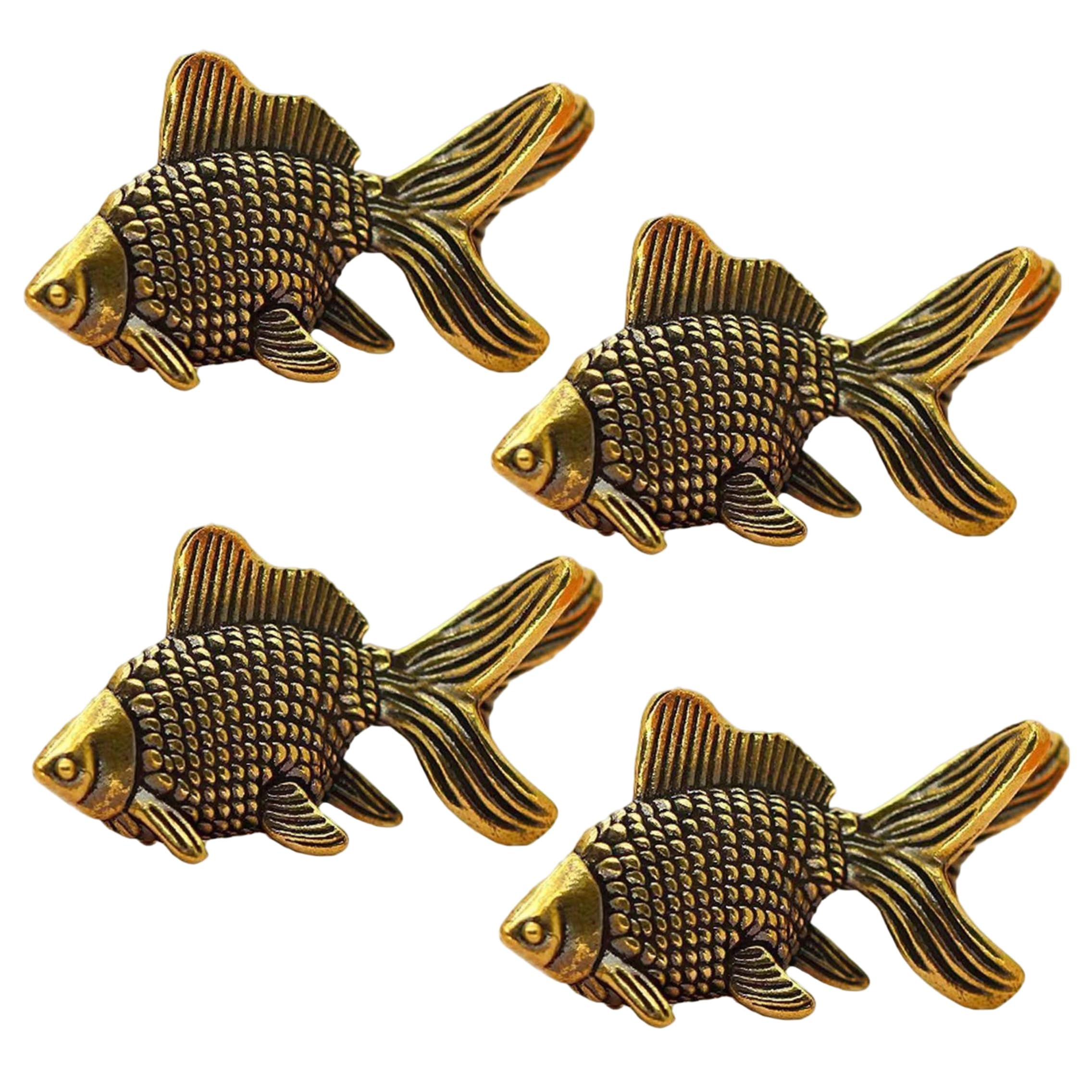 AZIDWERYQ Fish Figurines, 4PCS Vintage Copper-Plated Fish Statue for Home Office Decoration