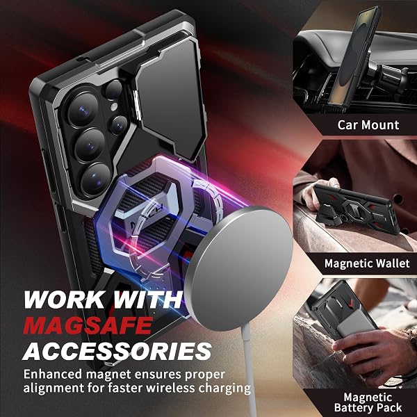 TONGATE for Samsung Galaxy S26 Ultra Case with Magnetic Stand, Compatible with MagSafe [Built-in Camera Cover & Ring Holder][Military-Grade Protection] Anti-Slip Rugged Phone Case for S26 Ultra, Black - 3