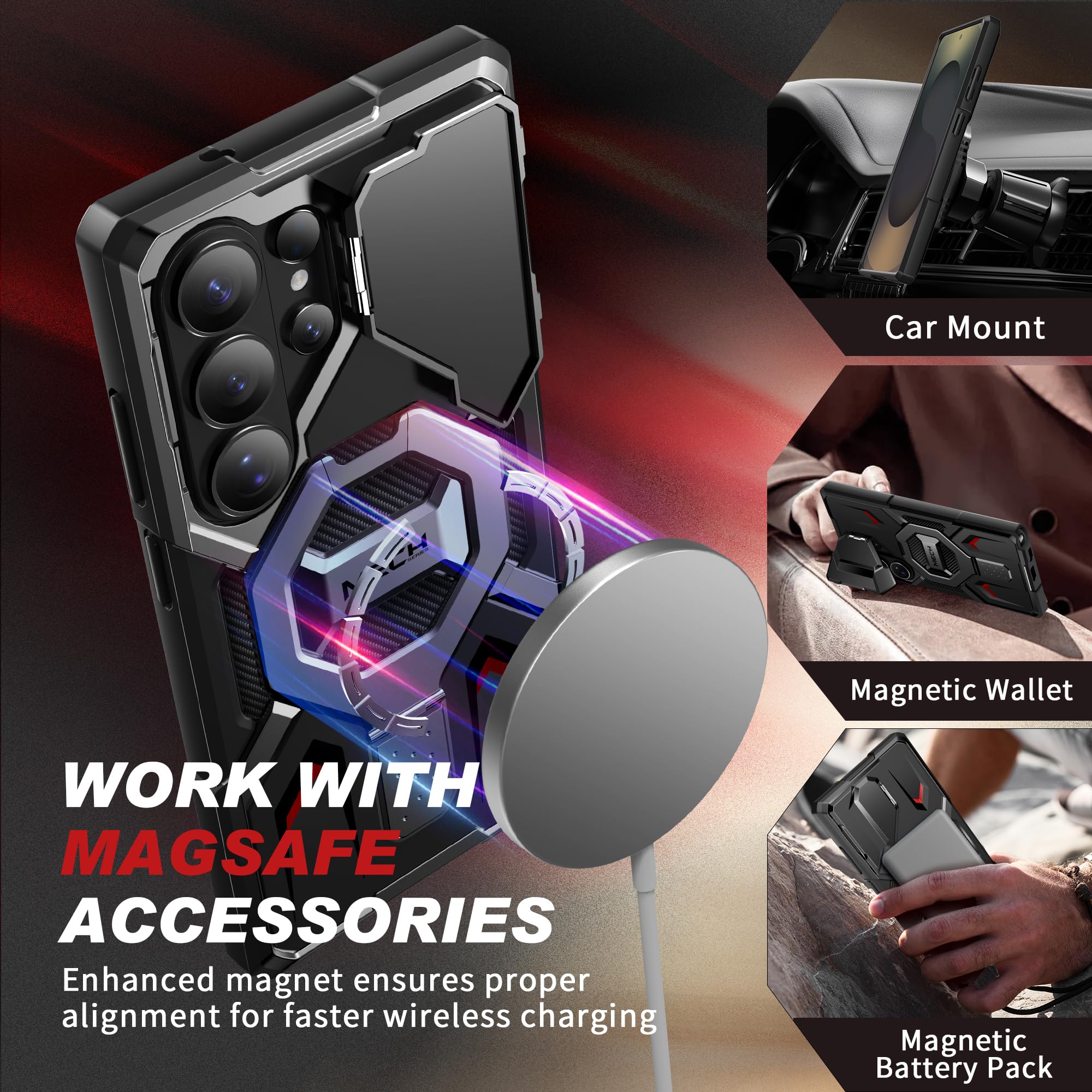 TONGATE for Samsung Galaxy S26 Ultra Case with Magnetic Stand, Compatible with MagSafe [Built-in Camera Cover & Ring Holder][Military-Grade Protection] Anti-Slip Rugged Phone Case for S26 Ultra, Black - 4