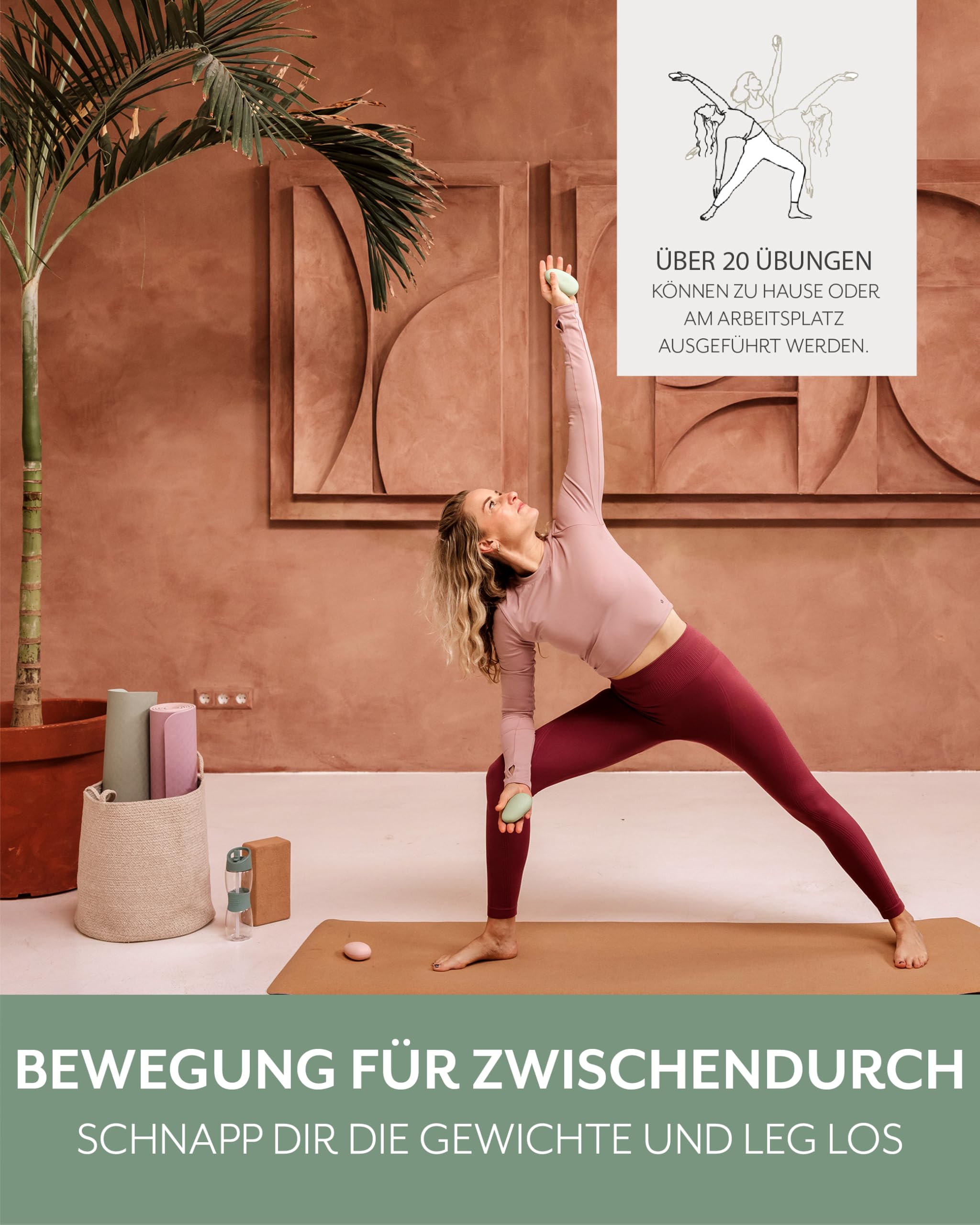 VLUV LIVT Toning Gewichte 750g, Kurzhanteln 2er Set, Avocado | Ergonomische Handgewichte, rutschfeste Silikonoberfläche, Hanteln Frauen und Männer, Fitness Gewichte für Training Pilates