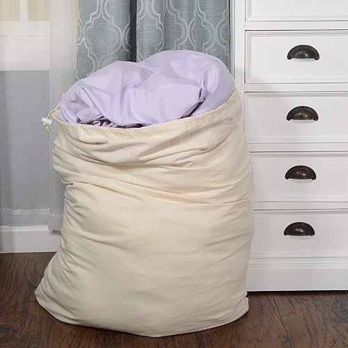 Miniatura 4 de ZENPAC Bolsa de lavandería de algodón beige, gran lona lavable con cierre de cordón, almacenamiento, viajes, artículos esenciales para el hogar, 12