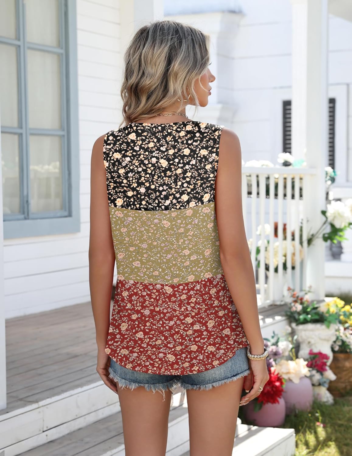 Zeagoo Women Summer Tank Tops Loose Fit Flowy Boho Pleated Sleeveless Shirts Crew Neck Dressy Casual Tunic Trendy Blouses - Image 5