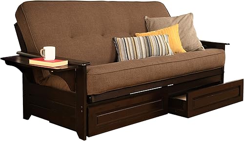 Miniatura 3 de Kodiak Furniture Phoenix Futón de tamaño completo en acabado espresso con cajones de almacenamiento, lino y cacao