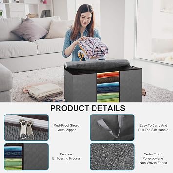 Cleaneaty Clothes Storage Bag 6Pack 90L Large Capacity Solution Organizer for Clothes, Duvets, Comforters, Blankets, Bedding with Zip and Clear Window Reinforced Handle Thick and Breathable Fabric
