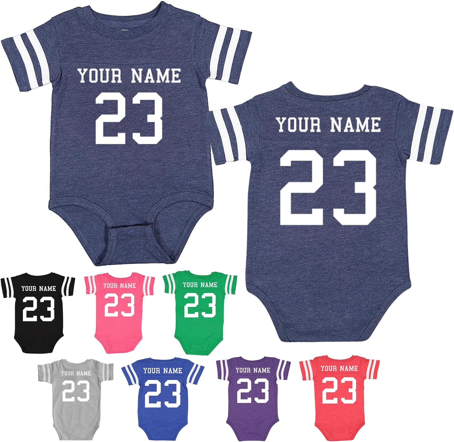 Rocket Bug Custom Cotton Football Sport Jersey Baby Bodysuit Personalized with Name and Number - Front & Back
