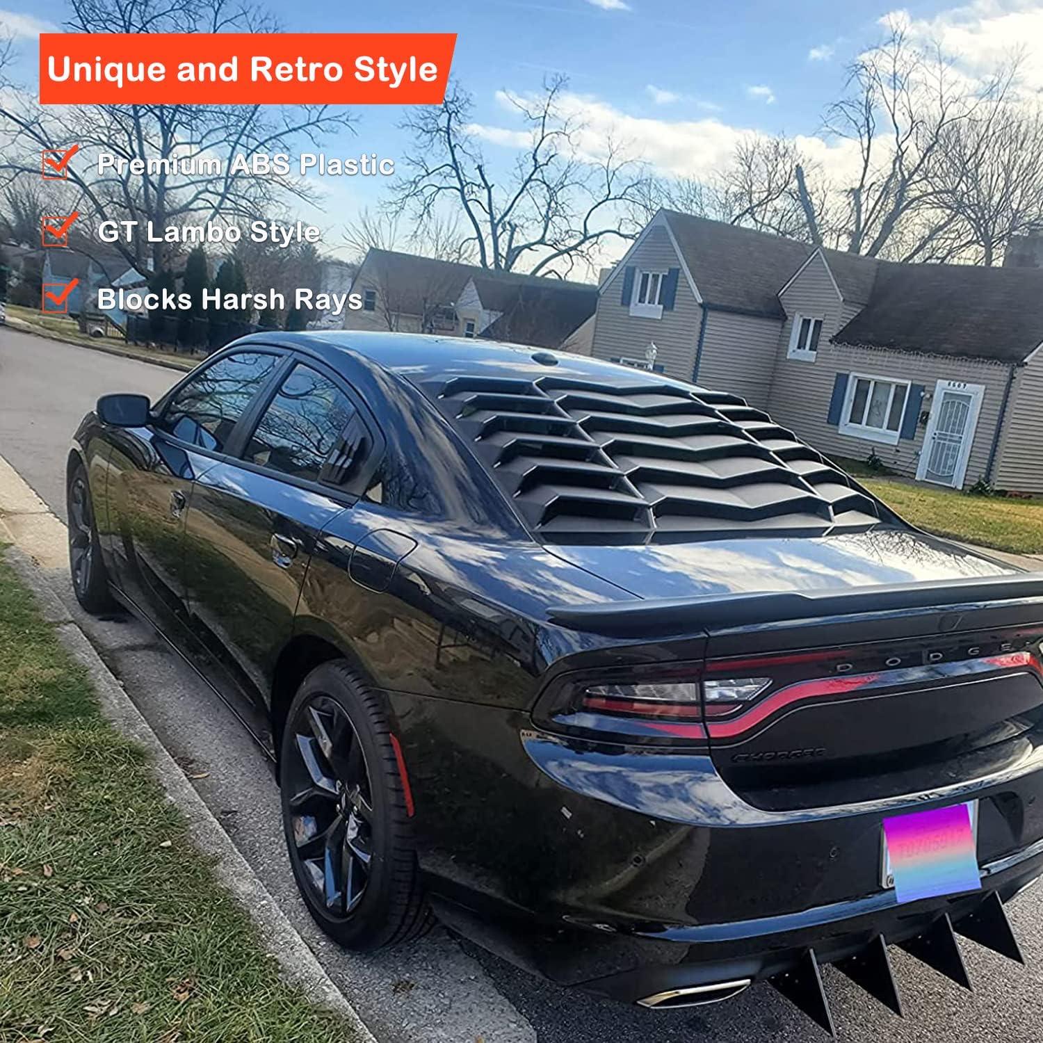Rear + Side Window Louvers Cover Fits for Dodge Charger 2011-2021 ABS Windshield Sun Shade Cover in GT Lambo Style (Matte Black)