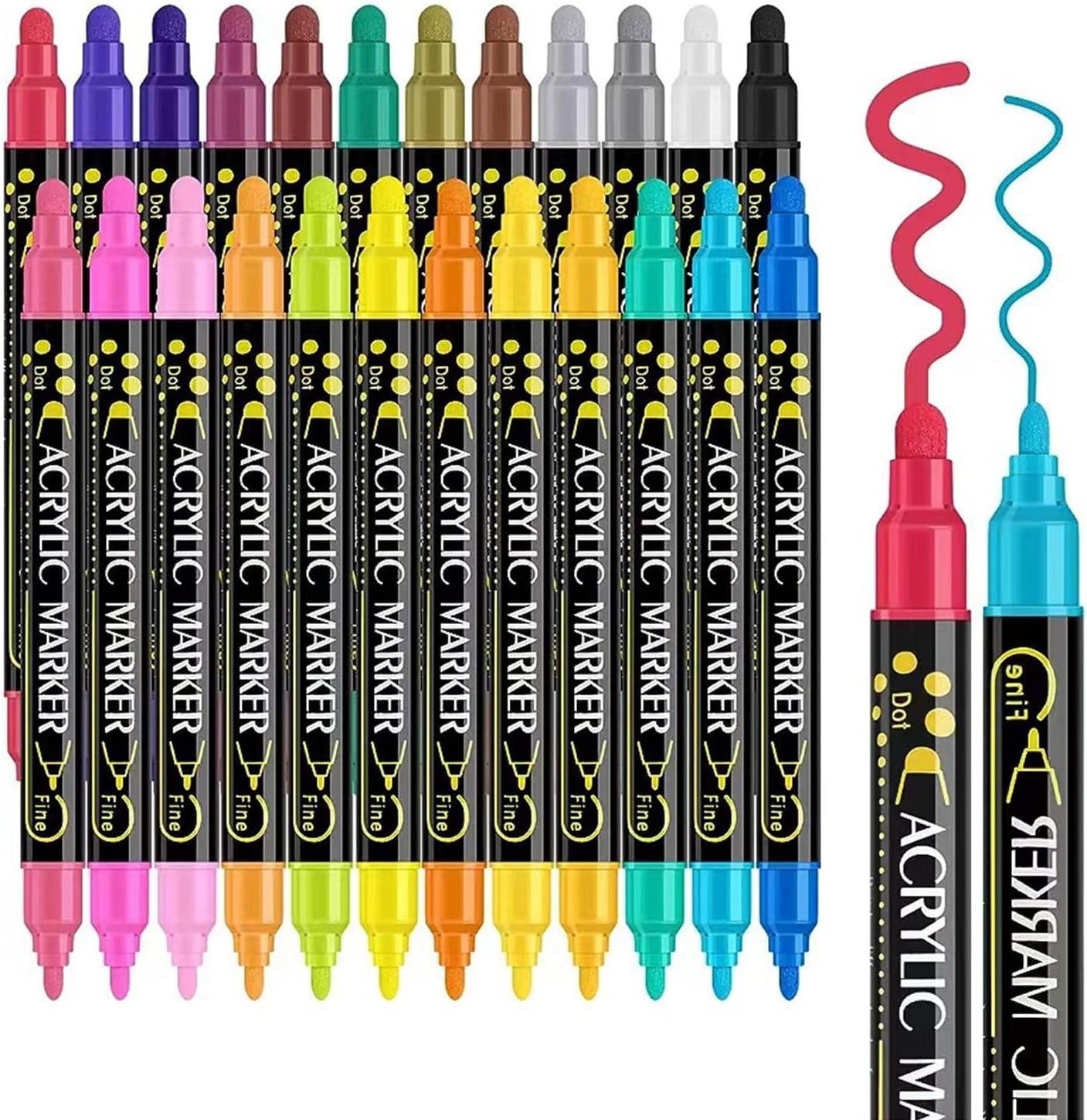 ダブルエンドアクリルマーカー 12/24/26/30色 アクリルペイントペン 速乾性 紙/ウッド/ロックストーンガラスへのペイント用