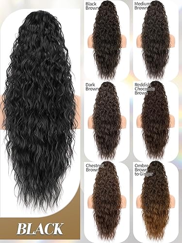 Miniatura 8 de KooKaStyle Extensión de cola de caballo de 30 pulgadas, extensiones de cabello sintético largo y rizado para mujer, extensiones de cabello sintético