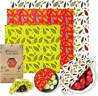 Reusable Beeswax Food Wraps - 3 Pack (S,M,L) Eco-Friendly Storage for Bread, Leftovers, Mason Jars, Cheese & Bowl Covers,Sandwich Wrapper | Organic, Zero Waste, Plastic and Silicone Free
