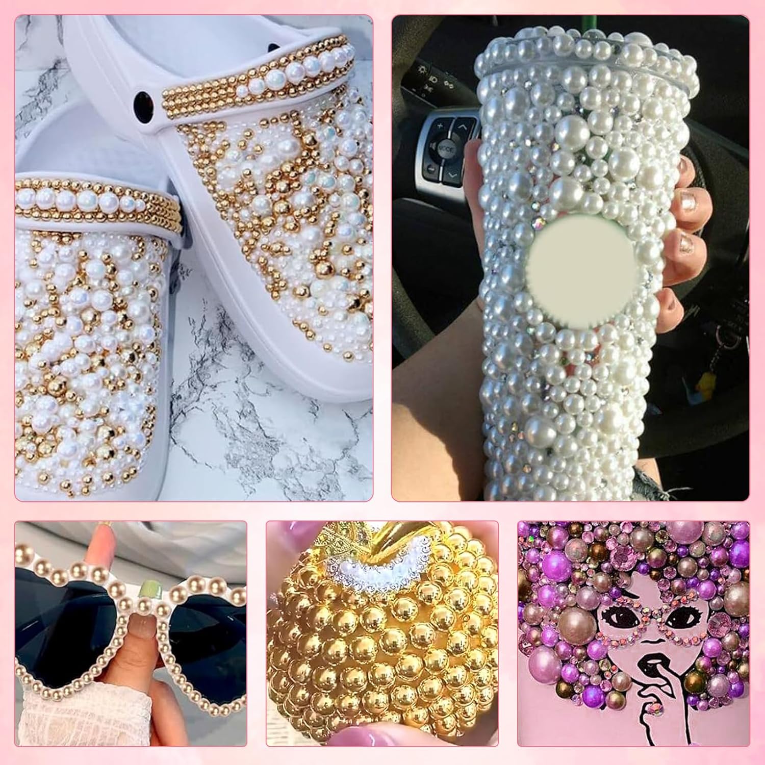 9000Pcs Flatback Pearls for Crafting, Silver Gold White Nail Half Pearls and Gems, 3-8mm Color Pink Beige Purple Half Round ABS Flatback Pearl Gems Bedazzling for Nails DIY Shoes Clothes Bags - Image 5