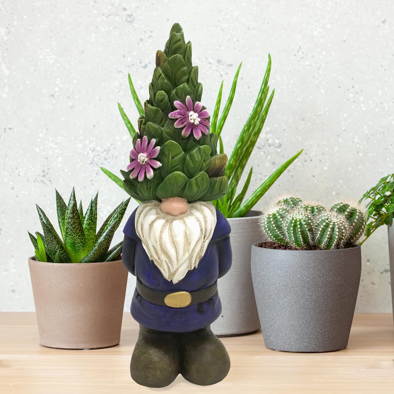 Multicolor Polyresin Gnome with Topiary Hat Garden Statue