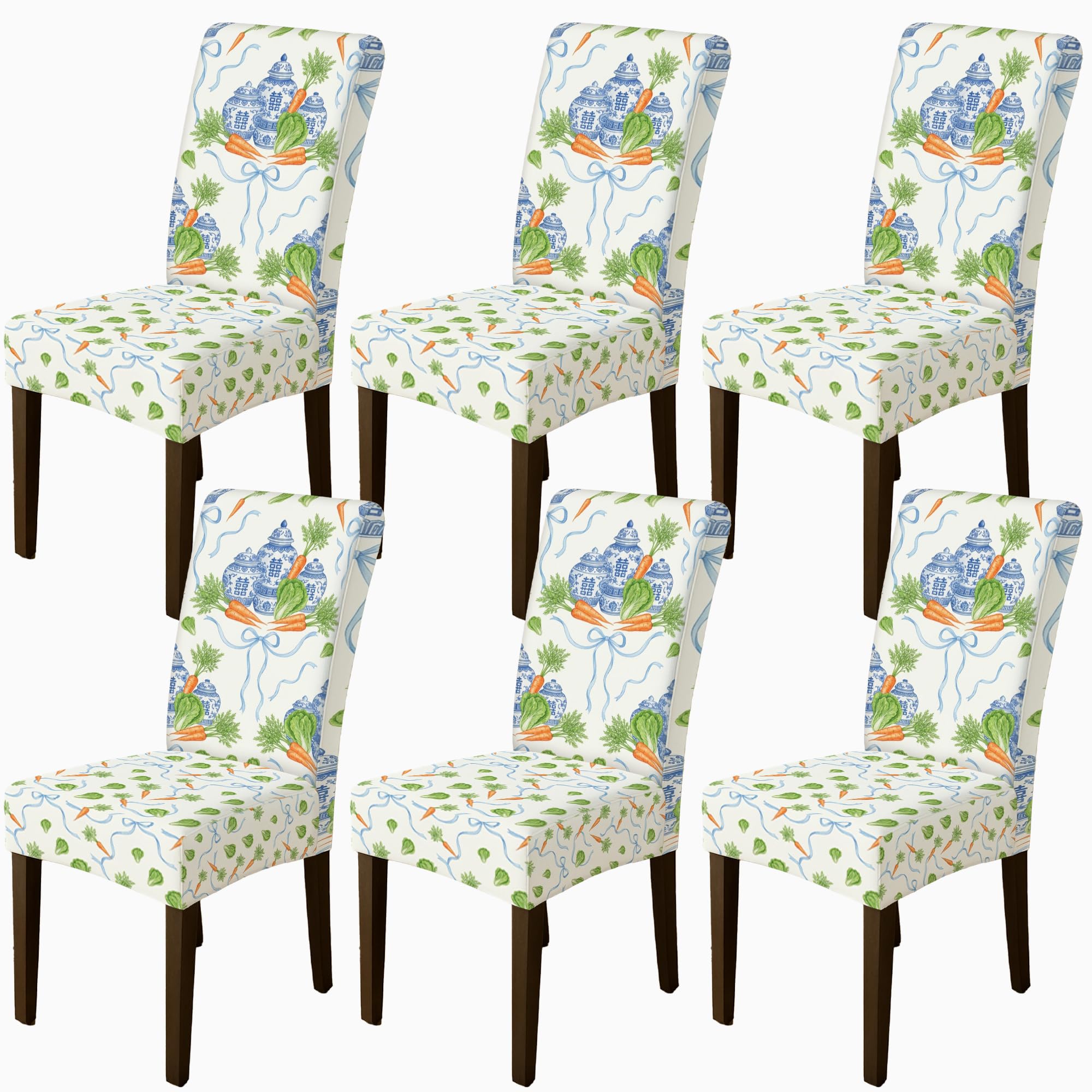 Lot de 6 housses de chaise de salle à manger à motif carotte en élasthanne
