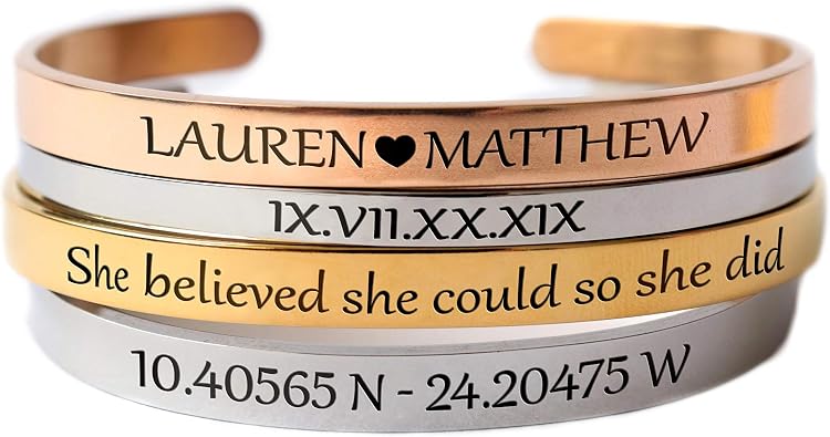 MIAMIA Personalized Bracelets for Women, Custom Inspirational Engraved Names, Dates & Messages Cuff Bangles